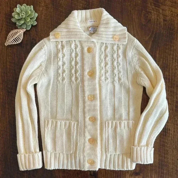Vintage 1960’s Cream Acrylic Sweater Cardigan with Shawl Collar - Picture 1 of 6